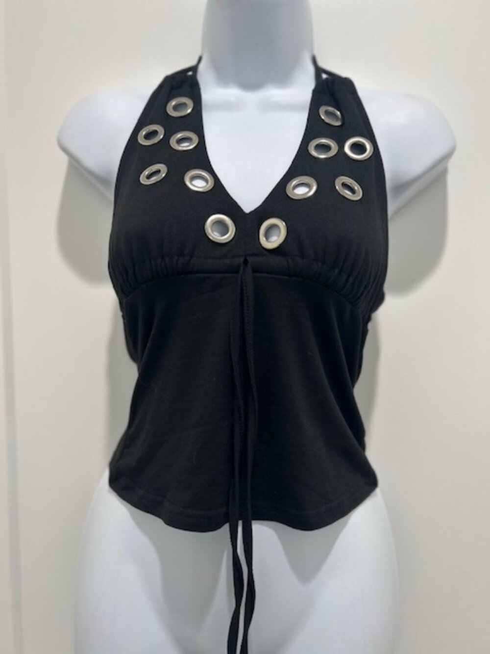 V neck halter neck black top